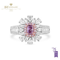 White Gold Fancy Pink Radiant Cut and White Diamond Ring - 1.44 ct