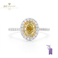 White gold Fancy Yellow Oval Diamond ring with other diamonds - 1.42 ct