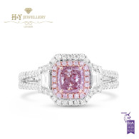White Gold Fancy Pink Cushion Ring with White Diamonds - 1.36 ct
