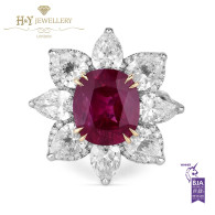 White Gold Oval Burma Mogok Ruby with Diamonds - 12.44 ct