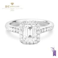 White Gold Emerald Cut Diamond Ring with a Halo - 1.62 ct