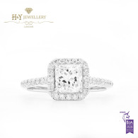 White Gold Radiant Cut Diamond Ring with a Halo - 1.34 ct
