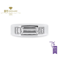 White Gold Rectangular Step Cut Ring set with Tapered Baguette Diamonds and a small Ruby - 2.41 ct 