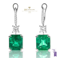 Colombian Emerald Earrings with Diamonds - 18.50 ct