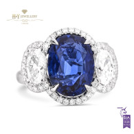 White Gold Oval Vivid Blue Sapphire and Oval Diamond Ring - 8.03 ct