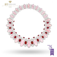 Ananya White Gold Lotus Samsara Bespoke Flush Necklace set with Rubies, Pink Opals and Diamonds