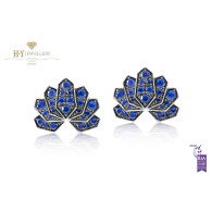 Ananya White Gold Lotus Stud Earrings set with Blue Sapphires
