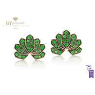 Ananya Yellow Gold Lotus Stud Earrings set with Tsavorite