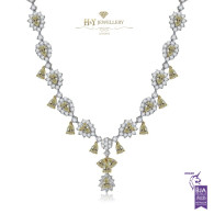 White Gold Flower Necklace With Yellow Diamonds F , VS