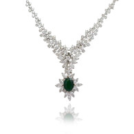 Cluster Statement Emerald and Diamond Necklace 