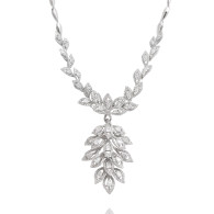Floral Leaf White Diamond Floating Necklace 