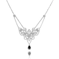 Filigree Blue Sapphire and White Diamond Necklace 