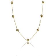 Yellow Gold Curb Chain Ball Necklace With Semi Precious Stones 