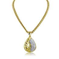 Yellow And White Gold Tear Drop Shaped And Curved Necklace 