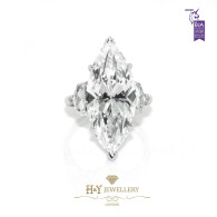 White Gold Marquise Diamond Ring with Shield Side Diamonds - 13.26 ct