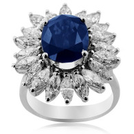 White Gold Sapphire Ring With Marquise Cut Diamonds