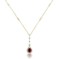 Yellow Gold Pear Cut Ruby Necklace With Round, Marquise And Pear Cut Diamonds