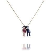 Ruby and Diamond Girl and Boy Pendant Necklace 