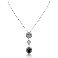 White Gold Pendant With Pear Cut Sapphire And Brilliant Cut Diamonds