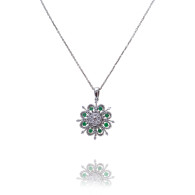 Emerald and White Diamond Floral Pendant 