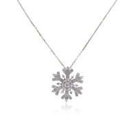 Snowflake and White Diamond Pendant Necklace