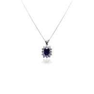 White Gold Pendant With Emerald Cut Sapphire And Brilliant Cut Diamonds