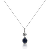 White Gold Drop Necklace With Oval Cut Sapphire And Brilliant Cut Diamonds