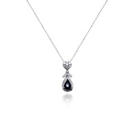 White Gold Necklace With Pear Cut Sapphire And Brilliant Cut Diamonds