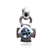 White Gold Thick Cross Pendant With Cushion Cut Blue Topaz