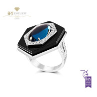 Ananya Celeste Ring set with Topaz , Onyx and Diamonds
