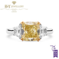 White Gold Cushion Cut Fancy Vivid Yellow Diamond Ring 