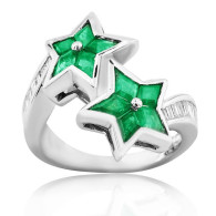 White Gold Star Ring With Emeralds And Diamonds