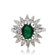 Emerald and Diamond Floral Cocktail Ring 