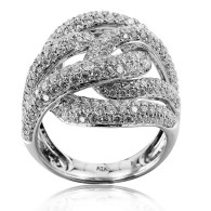 White Gold Spiral Ring With Brilliant Cut Diamonds