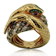 Emerald and Diamond Serpent Cocktail Ring 