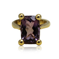 Yellow Gold Ring With Emerald Cut Amethyst