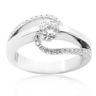 White Gold Sweeping Wave Solitaire Engagement Ring 