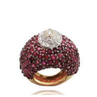 Filigree Ruby and Pear cut Cocktail Ring 