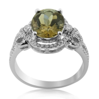 White Gold Engagement Ring With Oval Cut Smokey Quartz And Brilliant Cut Diamonds