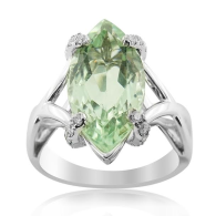 White Gold Ring With Marquise Cut Quartz And Brilliant Cut Diamonds