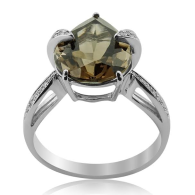 White Gold Ring With Pear Cut Smokey Quartz And Brilliant Cut Diamonds