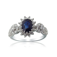 White Gold Engagement Ring With Oval Cut Sapphire And Brilliant Cut Diamonds