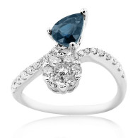 White Gold Ring With Pear Cut Sapphire And Brilliant Cut Diamonds