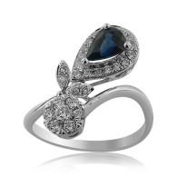 White Gold Ring With Pear Shaped Sapphire And Brilliant Cut Diamonds 
