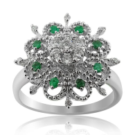 White Gold Flower Diamond Ring With Emeralds 