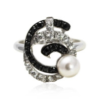 White Gold Ring With Brilliant Cut Zircon And Brilliant Cut Pearl