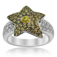 White Gold Diamond And Citrine Star Ring