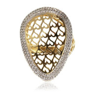 Yellow Gold Ring With Heart Print And Brilliant Cut Diamonds