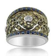 White Gold Tribal Ring With Diamonds And Colored Stones