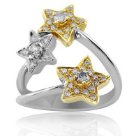White Gold Triple Star Ring With Brilliant Cut Diamonds